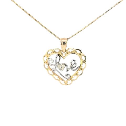 10K Real Gold Fancy Two Tone Love Heart Charm with Box Chain
