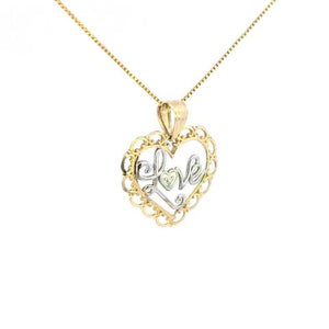 10K Real Gold Fancy Two Tone Love Heart Charm with Box Chain