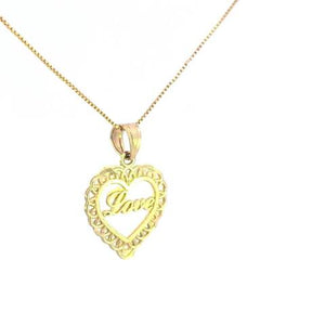10K Real Gold Fancy Love Heart Charm with Box Chain