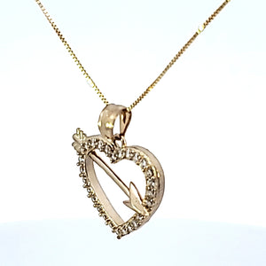 10k Real Solid Gold Simple Arrow in Heart CZ Charm/Pendant with Box Chain
