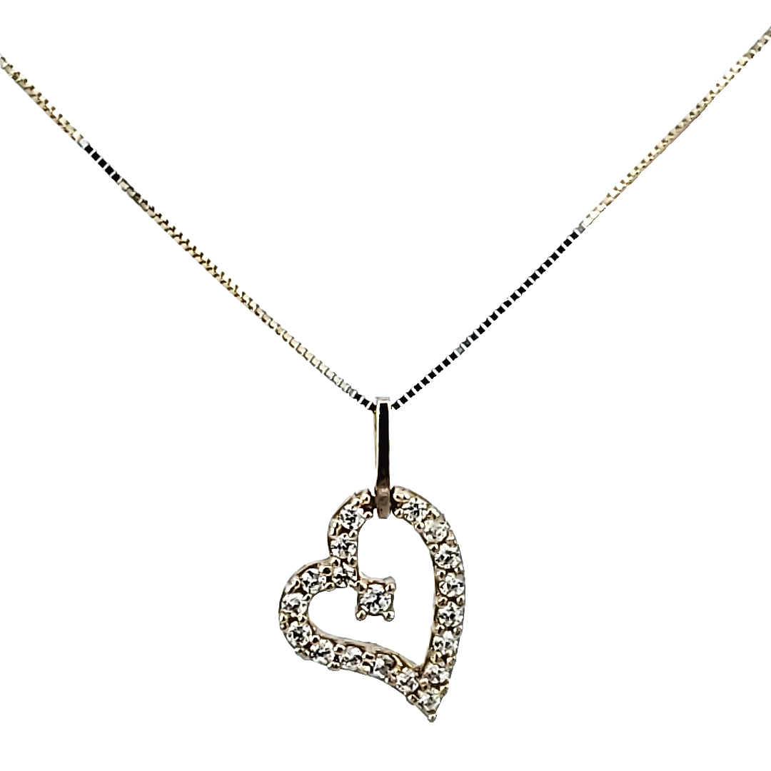 10k Real Solid Gold Curve Heart Hanging Cz Charm/Pendant with Box Chain
