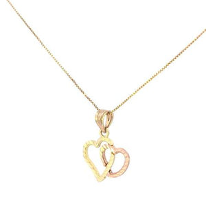 10K Real Gold Tri-Color DC Connected Thin Heart Charm with Box Chain