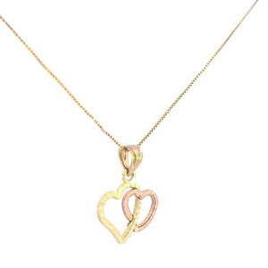 10K Real Gold Tri-Color DC Connected Thin Heart Charm with Box Chain