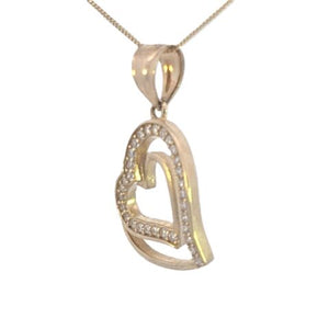 10K Real Gold Double Looped CZ Heart Charm with Box Chain