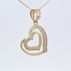 10K Real Gold Double Looped CZ Heart Charm with Box Chain