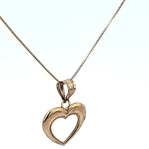 10k Real Gold Simple Hollow Heart Charm/Pendant with Box Chain
