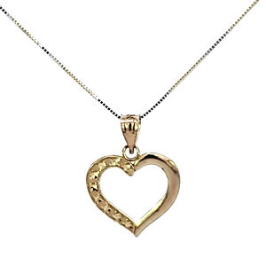 10k Real Gold One Side Design Hollow Heart Charm/Pendant with Box Chain