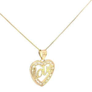 10K Real Gold Love CZ Heart Charm with Box Chain