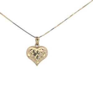 10K Real Gold Puffed Heart Pendant with Box Chain