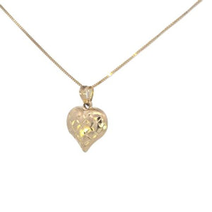 10K Real Gold Puffed Heart Pendant with Box Chain