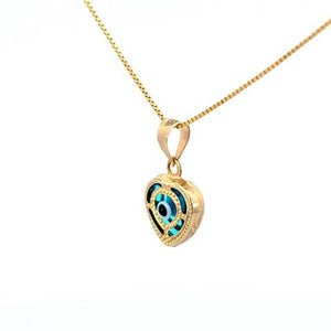 10k Real Solid Gold Evil Eye Heart (Blue) small Charm with Box Chain