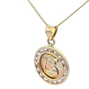 10K Real Gold Baptism Tricolor Round with CZ small Charm with Box Chain