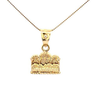 10K Real Solid Gold Last Supper small CZ Charm with Box Chain