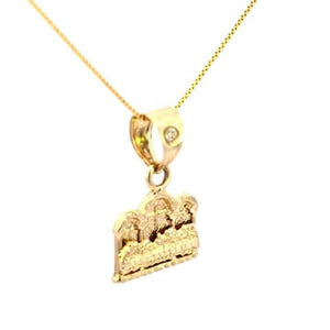 10K Real Solid Gold Last Supper small CZ Charm with Box Chain