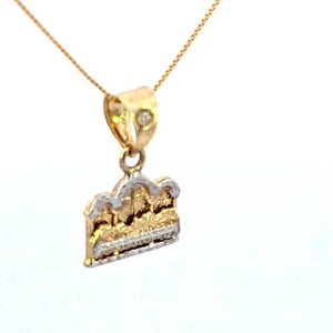 10K Real Solid Gold Two Tone Last Supper Small CZ Charm with Box Chain