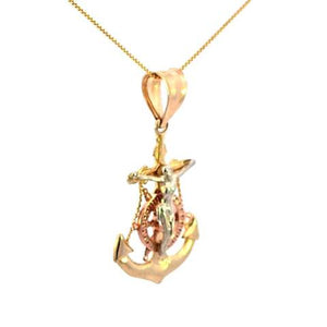 10K Real Gold Tri Color Jesus Anchor Small Charm with box Chain