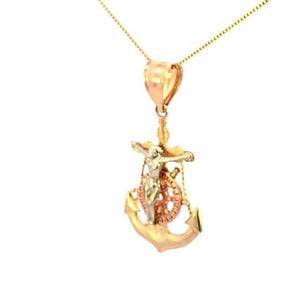 10K Real Gold Tri Color Jesus Anchor Small Charm with box Chain