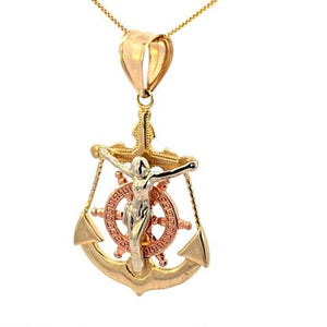 10K Real Gold Tri Color Jesus Anchor Big Charm with box Chain