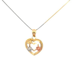 10K Real Gold Tri Color Heart with flowers Charm with Box Chain