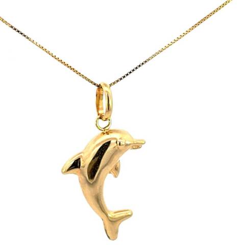 10K Real Gold Dolphin Charm with Box Chain
