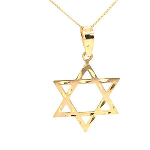 10K Real Gold Star of David D/C-Big Charm with Box Chain