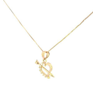 10K Real Gold Heart Arrow Small CZ Charm with Box Chain