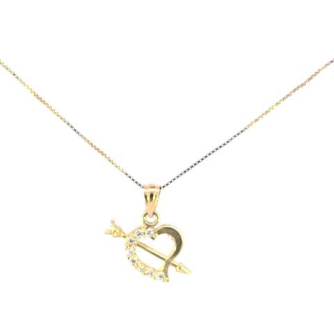 10K Real Gold Heart Arrow Small CZ Charm with Box Chain