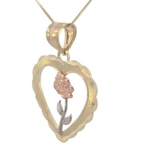 10K Real Gold Tri Color Rose Heart Charm with Box Chain