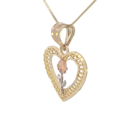 10K Real Gold Tri Color Fancy Heart Rose Charm with Box Chain