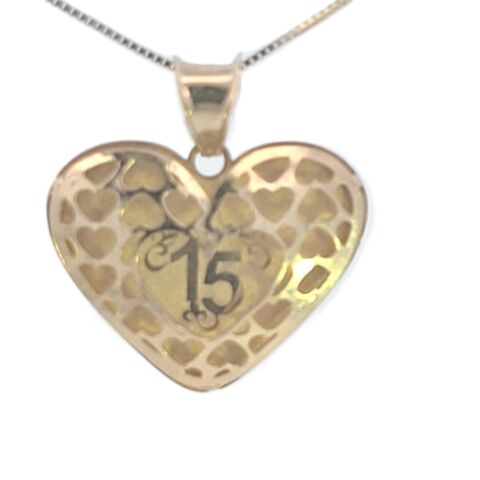 10K Real Gold 15 Anos Fancy Heart Charm with Box Chain