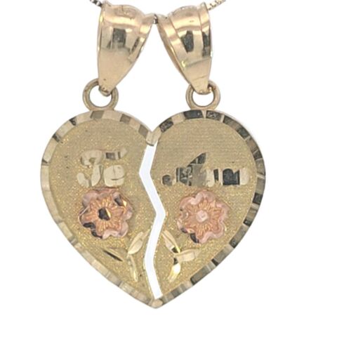 10K Real Gold Te-Amo Rose Breakable Heart Two-Tone Charm with Box Chain