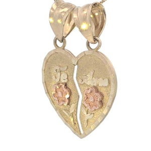 10K Real Gold Te-Amo Rose Breakable Heart Two-Tone Charm with Box Chain