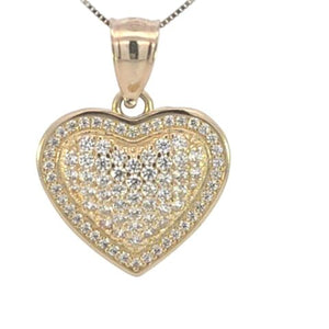 10K Real Gold Fancy CZ Heart Charm with Box Chain