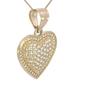 10K Real Gold Fancy CZ Heart Charm with Box Chain