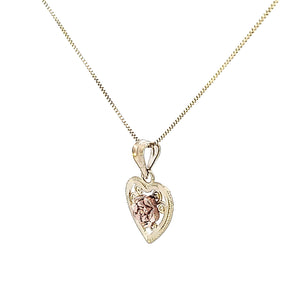 10K Solid Real Gold Valentine Tri Color Heart with Flower in Center Charm/Pendant with Box Chain