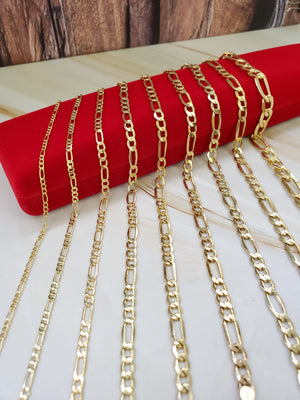 Real 10K Yellow Gold Hollow Figaro Chain Necklace 4.5mm & 5.5mm