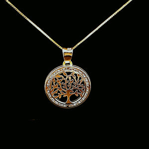 10K Real Gold Tree of Life CZ Small Charm with Box Chain