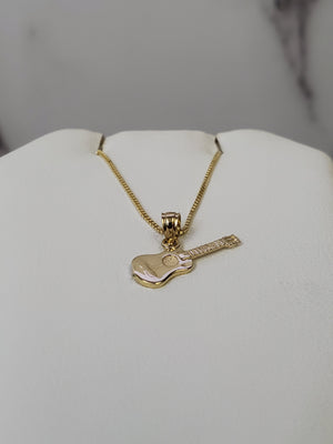 10K Real Gold Guitar Small Charm with Box Chain