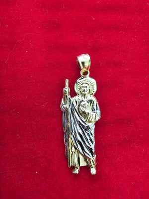 10K Solid Real Two Tone Gold Saint Jude Pendant Charm with Box Chain