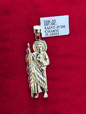 10K Solid Real Gold Saint Jude Medium Pendant Charm with Box Chain