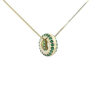 10K Real Gold Green CZ Divider Charm with Box Chain