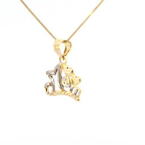 10K Real Gold Two-Tone MOM CZ- Heart Small Charm with Box Chain