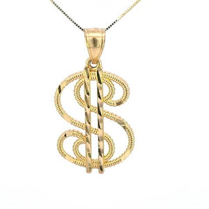 10K Real Gold "$" Dollar Sign DC Medium Charm with Box Chain