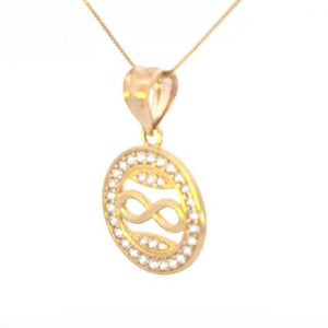 10K Real Gold Round Infinity CZ Small Charm with Box Chain