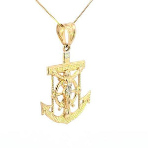 10K Real Gold Two tone Anchor with Jesus Medium Charm with Box Chain