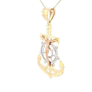 10K Real Gold Tricolor DC Anchor with Jesus Big Charm with Box Chain