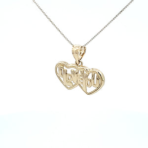 10K Solid Real Gold Twin Heart with I Love You Charm/Pendant with Box Chain