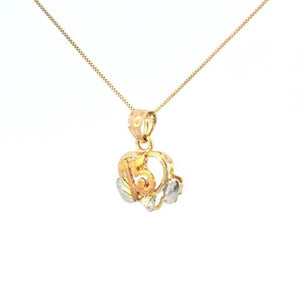 10K Real Gold Tricolor "15" Heart CZ Small Charm with Box Chain