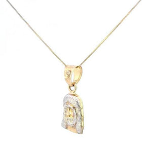 10K Real Gold Two-Tone Small Jesus Face CZ Charm with Box Chain