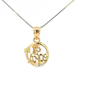 10K Real Gold Two-Tone 15 Anos Flower CZ Charm with Box Chain